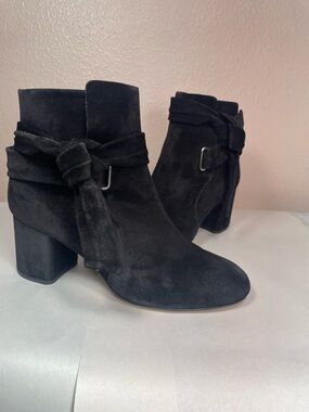 Rag & Bone Black Suede Ankle Boots Wrap Tie Block Heel Made Italy 37